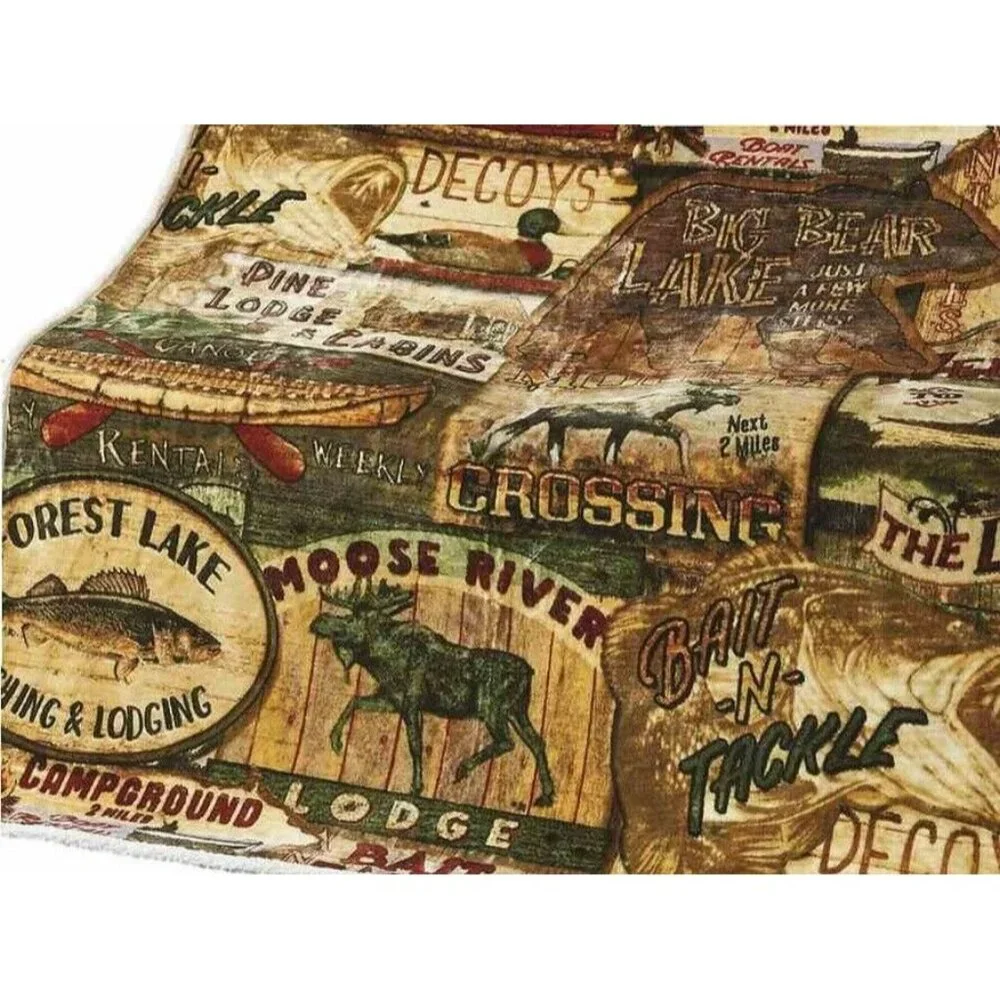 New Lake House Sherpa Gift Fleece Throw Blanket Lodge Fishing Cabin Moose Fish